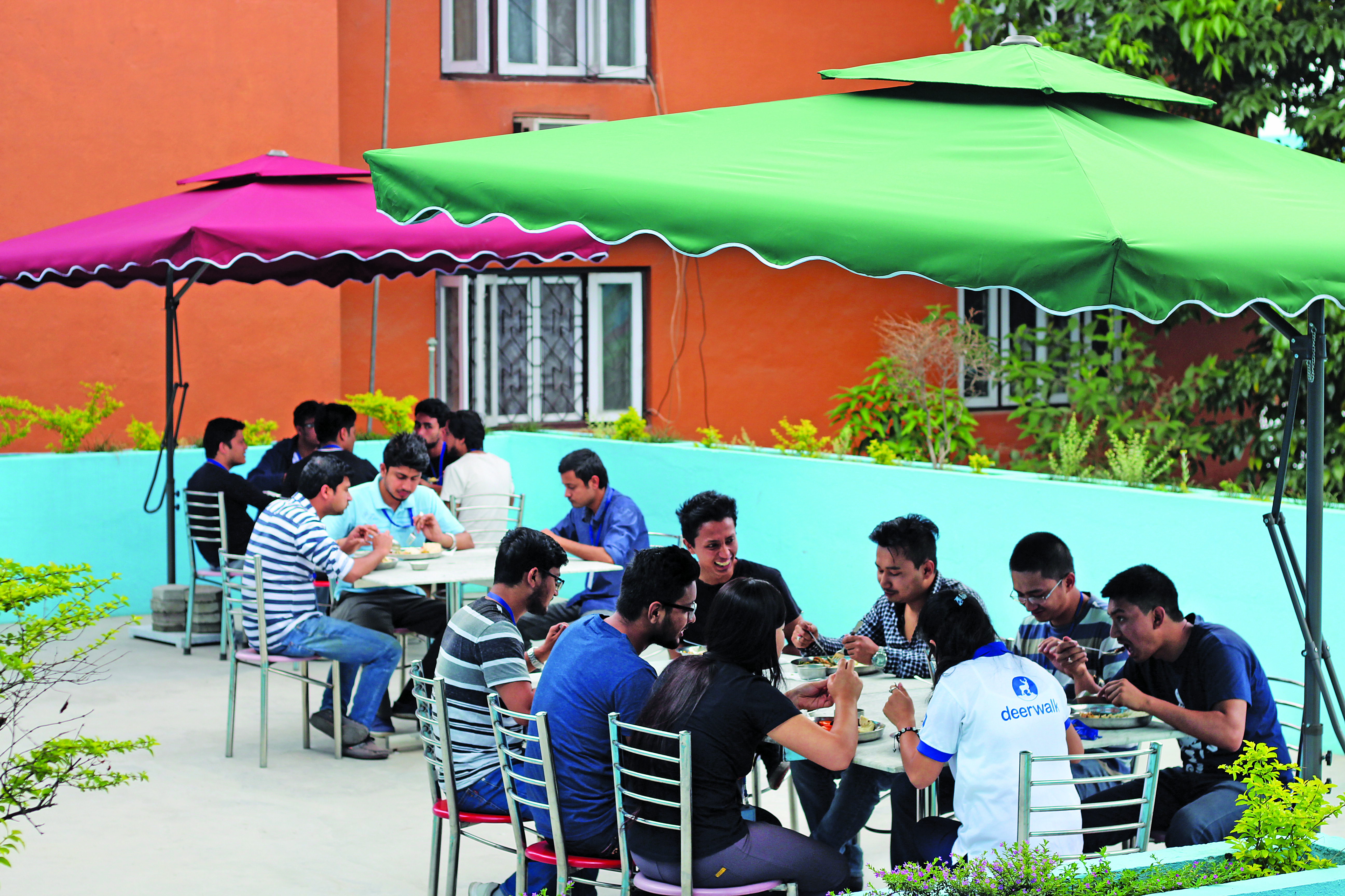 students serving their food in dwit cafeteria
